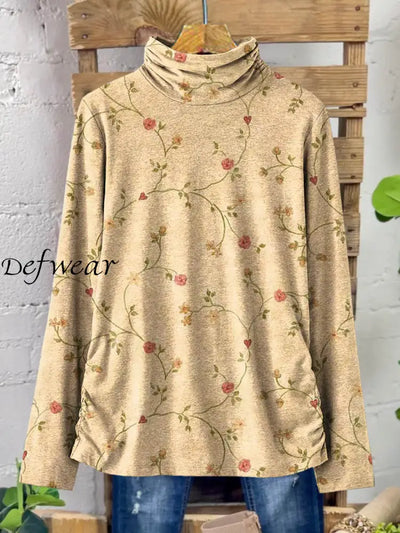 Women’s Vintage Floral Art Pattern Print Casual Cotton Top A / S