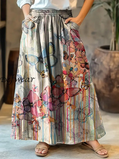 Women’s Vintage Floral Art Print Boho Pocket Flowy Dress A / S