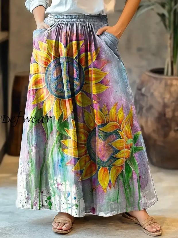 Women’s Vintage Floral Art Print Boho Pocket Flowy Dress A / S