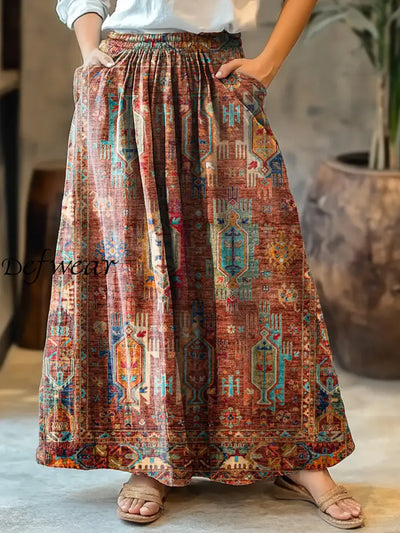 Women’s Vintage Floral Art Print Boho Pocket Flowy Dress A / S