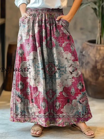 Women’s Vintage Floral Art Print Boho Pocket Flowy Dress A / S