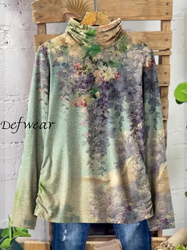 Women’s Vintage Floral Art Print Casual Cotton Top A / S