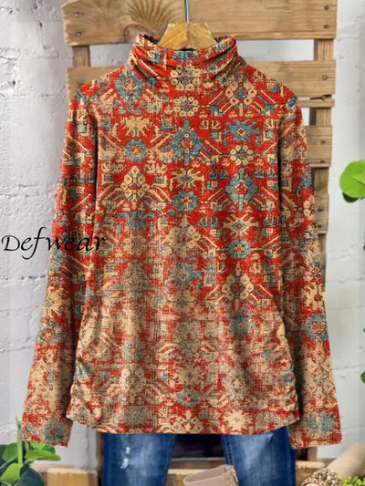 Women’s Vintage Floral Art Print Casual Cotton Top A / S