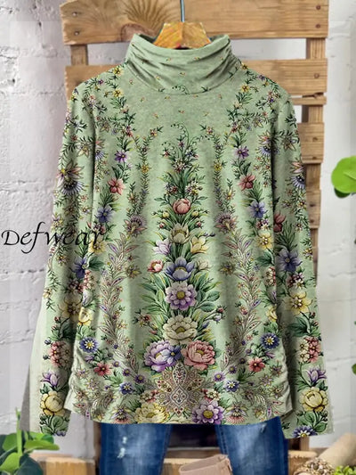 Women’s Vintage Floral Art Print Casual Cotton Top A / S