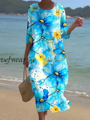 Women’s Vintage Floral Art Print V Neck Maxi Dress