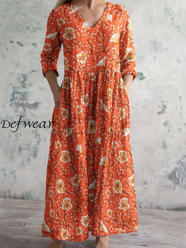 Women’s Vintage Floral Print Chic V-Neck Bohemian Elegant Midi A / S