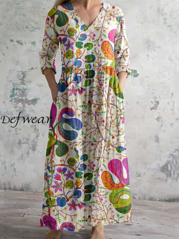 Women’s Vintage Floral Print Chic V-Neck Bohemian Elegant Midi A / S