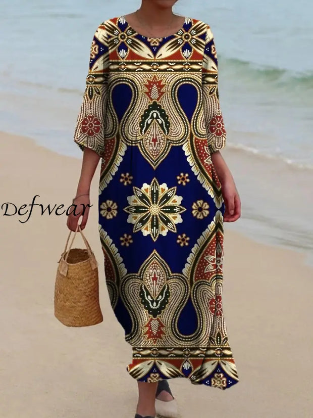 Women’s Vintage Floral Print Chic V-Neck Bohemian Elegant Midi A / S