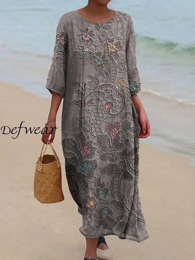 Women’s Vintage Floral Print Chic V-Neck Bohemian Elegant Midi A / S