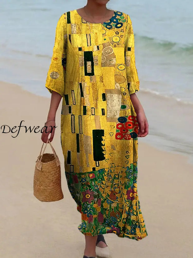 Women’s Vintage Floral Print Chic V-Neck Bohemian Elegant Midi A / S