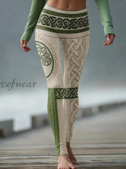 Women’s Vintage Viking Tree Of Life Celtic Knit Comfy Leggings Green / S