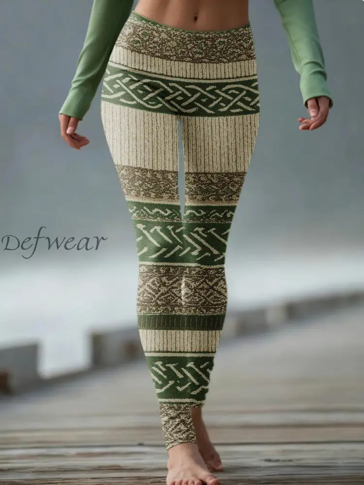 Women’s Vintage Viking Tree Of Life Celtic Knit Comfy Leggings Green / S